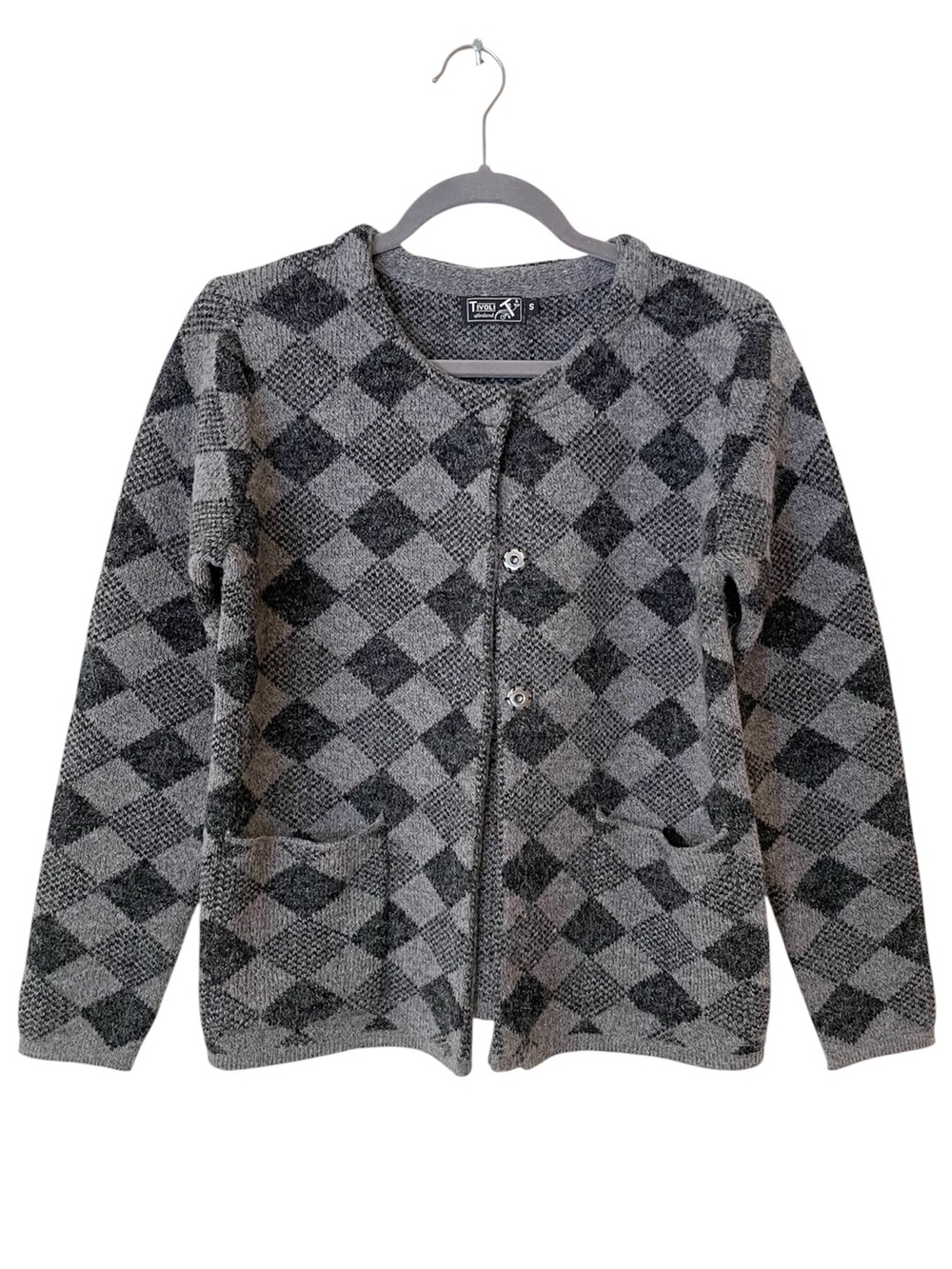 Tivoli of Ireland Diamond Print Cardigan Sweater Size S Vintage Preppy Heritage